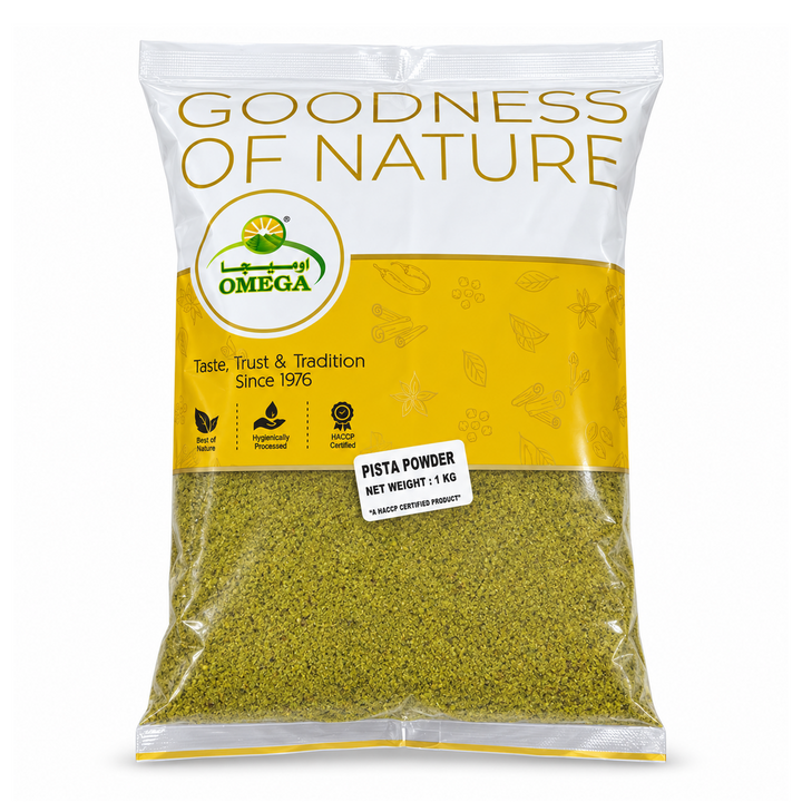 Omega Pistachio Powder 1kg front packaging