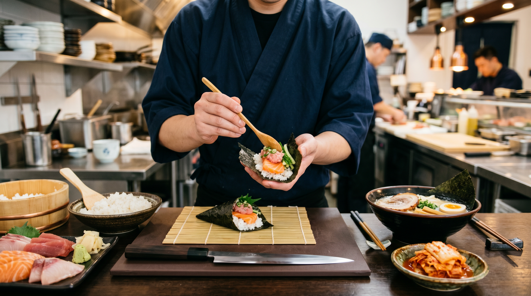 Chef preparing Japanese temaki handrolls and ramen | Addtocart Dubai UAE