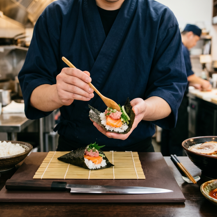 Chef preparing Japanese temaki handrolls and ramen | Addtocart Dubai UAE