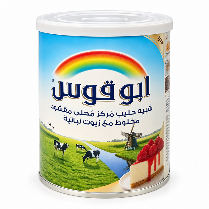 Rainbow 1kg tin, Arabic front studio view