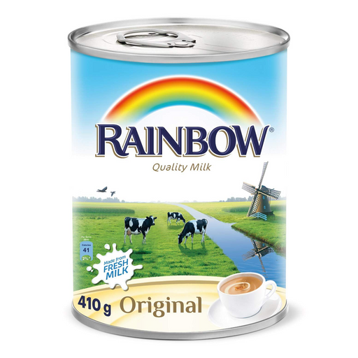 Rainbow Original evaporated milk 410g tin, front view