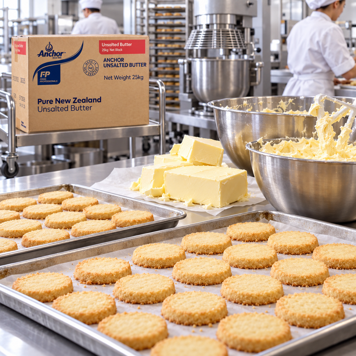Anchor 25kg butter for high volume shortbread production
