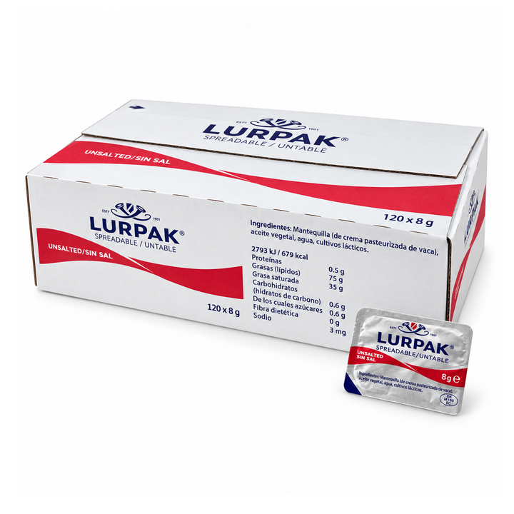 Lurpak Unsalted 120 x 8g carton and individual portion