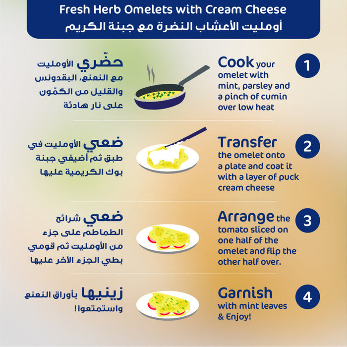Puck Cream Cheese Spread fresh herb omelet serving idea | SKU BREK-157554