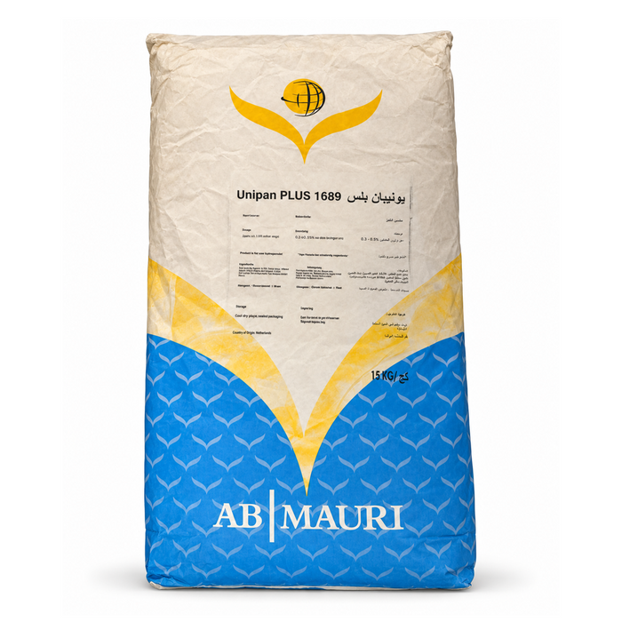 AB Mauri Unipan Plus 1689 15kg sack, rear packaging view