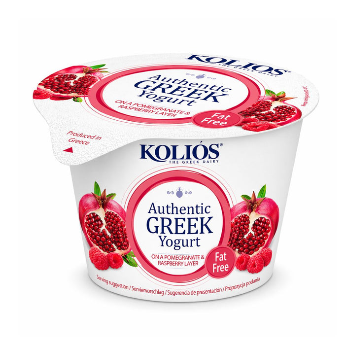 Kolios Authentic Greek Strained Yoghurt 0% – Raspberry & Pomegranate - 6 X 150G | Addtocart Dubai UAE