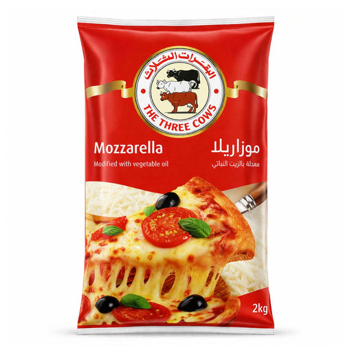 The Three Cows Mozzarella Cheese Shredded - 2KG | Addtocart Dubai UAE