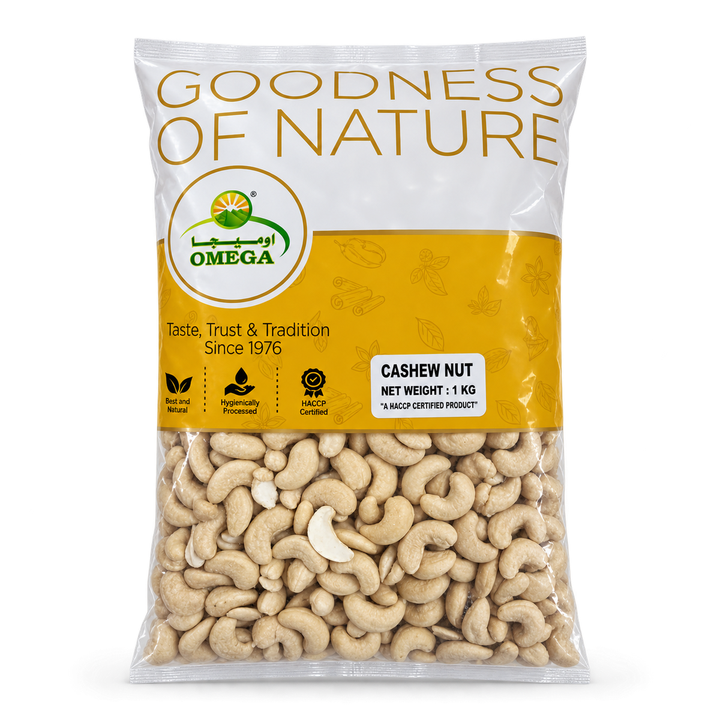 Omega Whole Cashew Nuts - 1KG - Front
