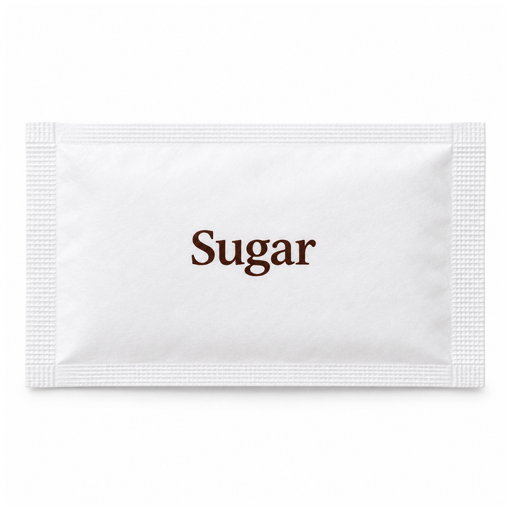 White sugar sachet front