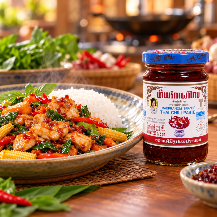 Mae Pranom Thai Chilli Paste with chicken stir fry and rice