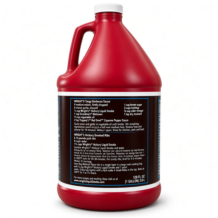 Wright's Liquid Smoke Hickory, recipe panel on jug