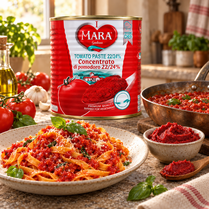 Mara tomato paste with tomato pasta sauce
