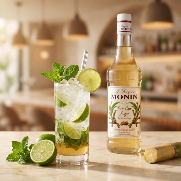 Monin Sugarcane Syrup 1L lifestyle — virgin mojito | Addtocart Dubai UAE