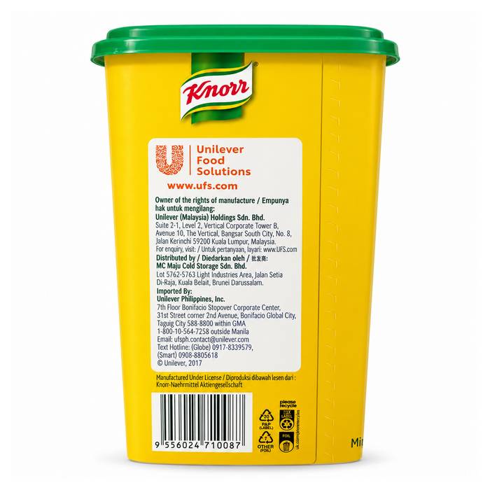 Knorr Chicken Seasoning Powder 1KG tub, manufacturer and barcode side — additional view | Addtocart Dubai UAE