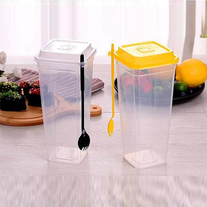 Bubbly Plastic Square Cup with Lid & Fork, 760ML - Pack of 25 Cups — additional view | Addtocart Dubai UAE