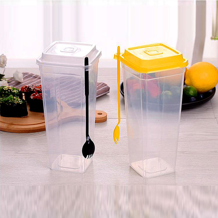 Bubbly Plastic Square Cup with Lid & Fork, 960ML - Pack of 25 Cups — additional view | Addtocart Dubai UAE