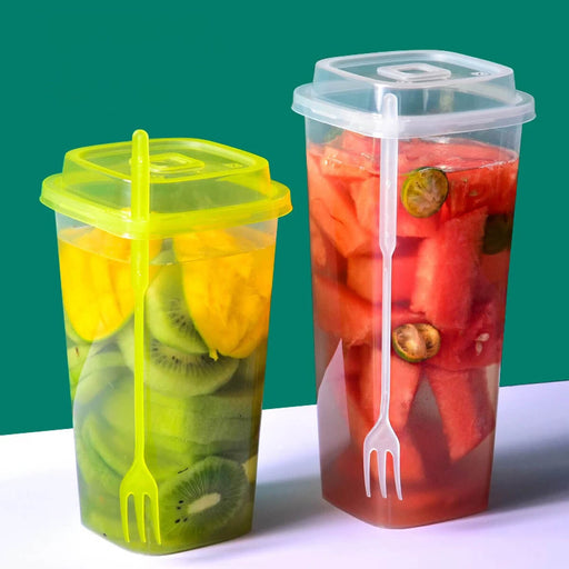Bubbly Plastic Square Cup with Lid & Fork, 760ML - Pack of 25 Cups — additional view | Addtocart Dubai UAE
