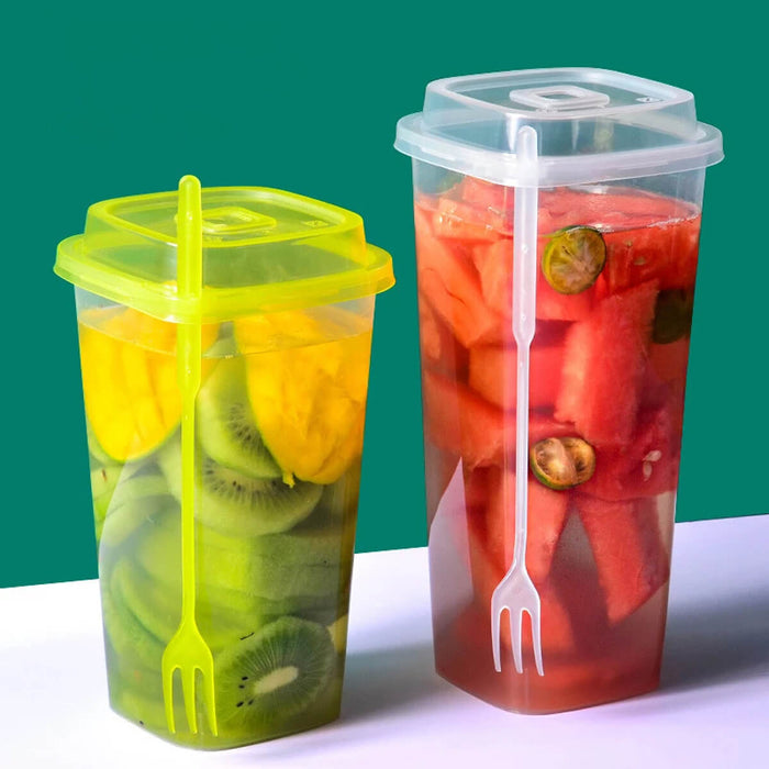 Bubbly Plastic Square Cup with Lid & Fork, 760ML - Pack of 25 Cups — additional view | Addtocart Dubai UAE