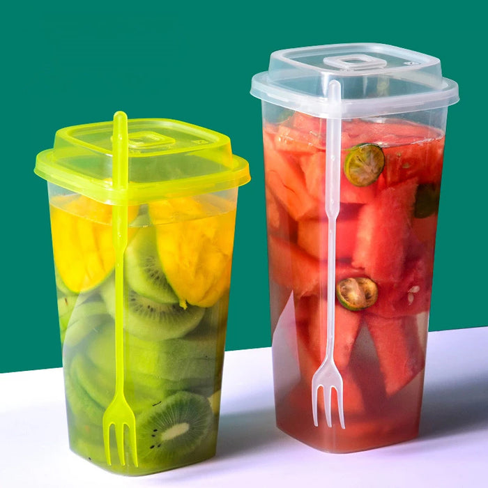 Bubbly Plastic Square Cup with Lid & Fork, 960ML - Pack of 25 Cups — additional view | Addtocart Dubai UAE