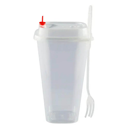 Bubbly Plastic Square Cup with Lid & Fork, 960ML - Pack of 25 Cups | Addtocart Dubai UAE