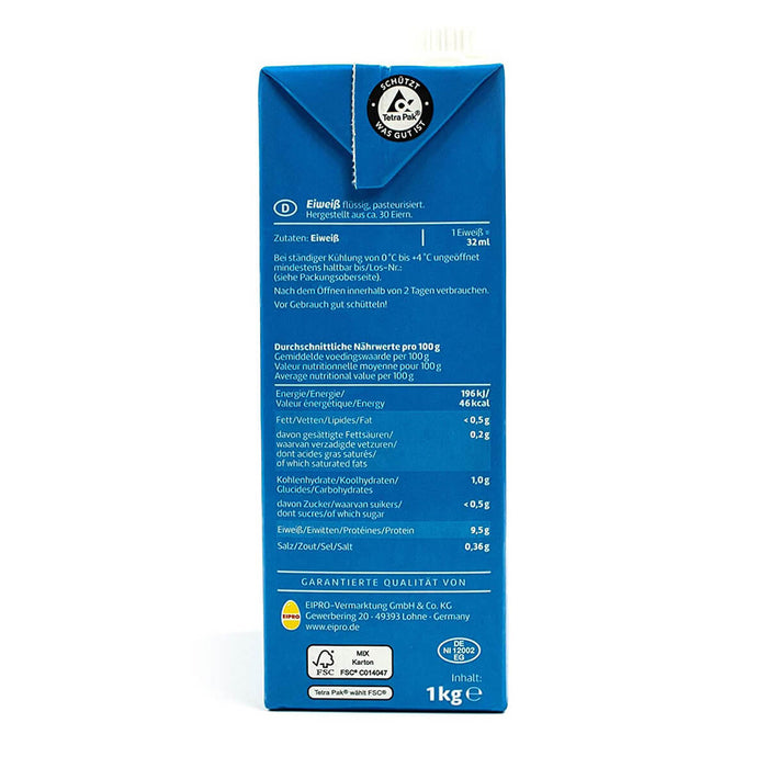 Eifix Liquid Pasteurized Egg Whites in Tetra Pack, Chilled, Germany - 1KG