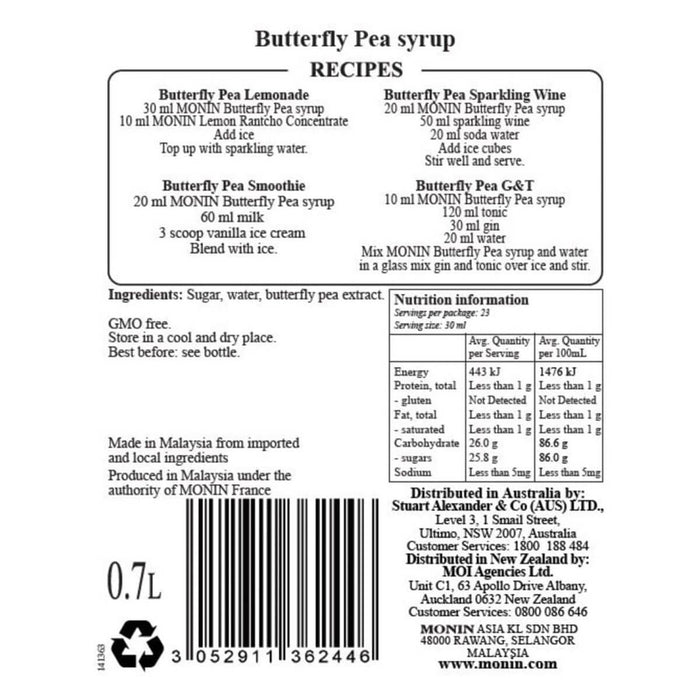 Monin Butterfly Pea Syrup 700ML front view UAE