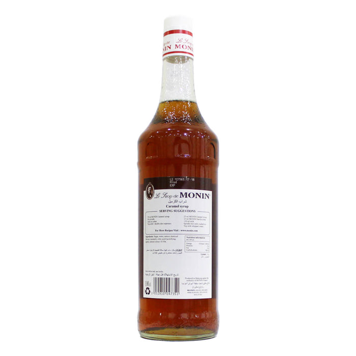 Monin Caramel Syrup 1LTR back label UAE