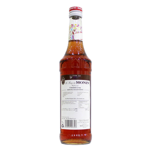 Monin Cinnamon Syrup 700ML back label UAE