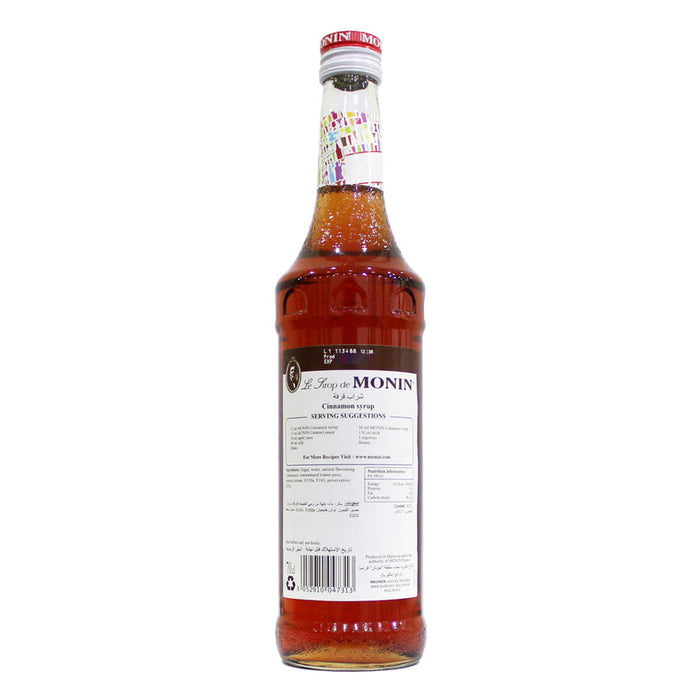 Monin Cinnamon Syrup 700ML back label UAE