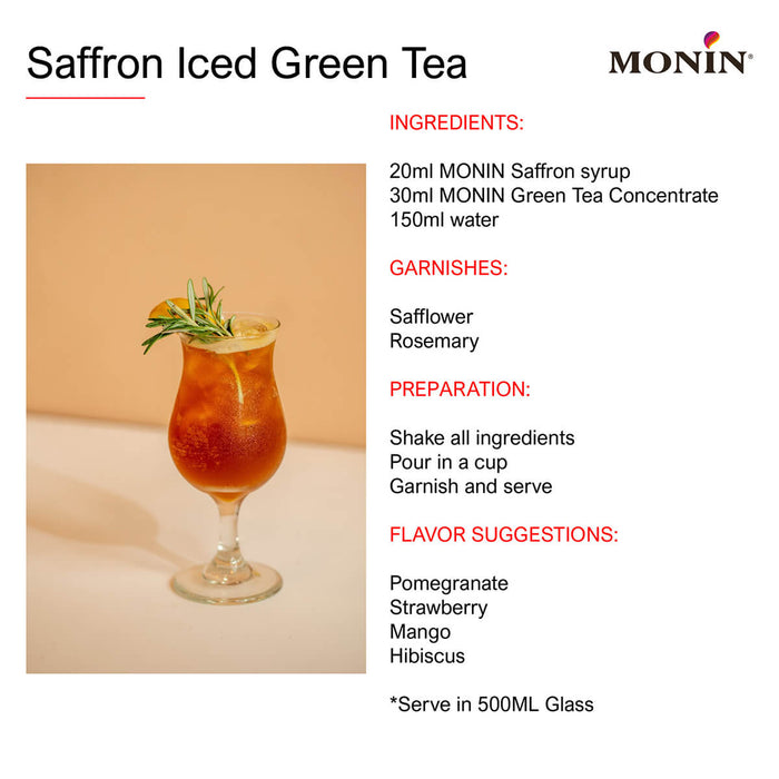 Saffron Iced Green Tea made with Monin Saffron Syrup