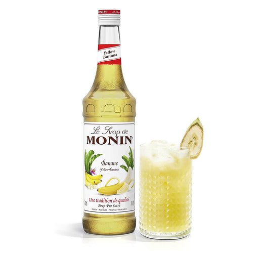Monin Yellow Banana Syrup bottle detail UAE