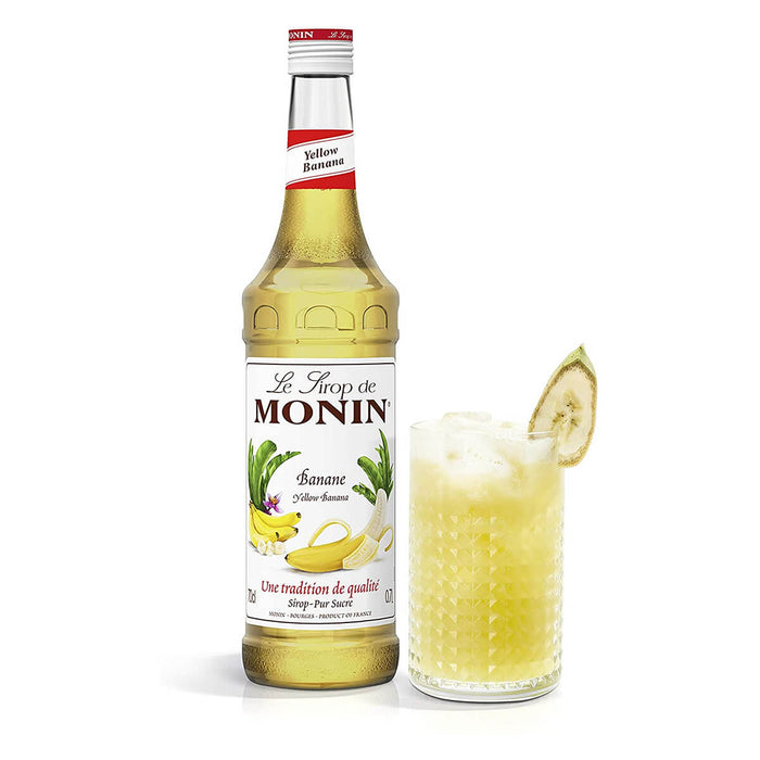 Monin Yellow Banana Syrup bottle detail UAE