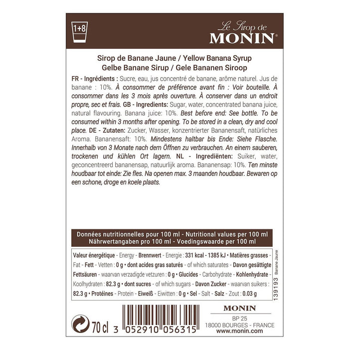Monin Yellow Banana Syrup front view UAE