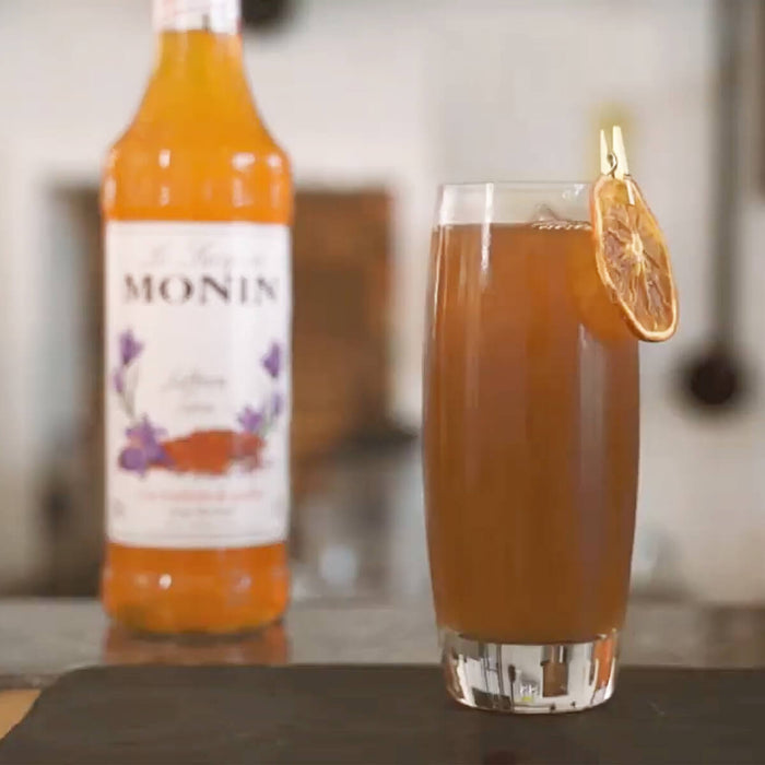 Monin Saffron Syrup bottle detail UAE