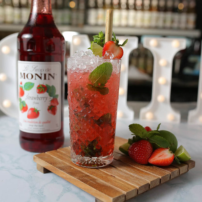 Monin Strawberry Syrup bottle detail UAE