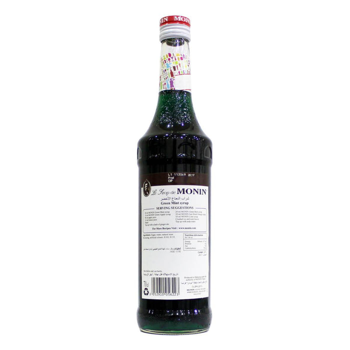 Monin Green Mint Syrup 700ML back label UAE