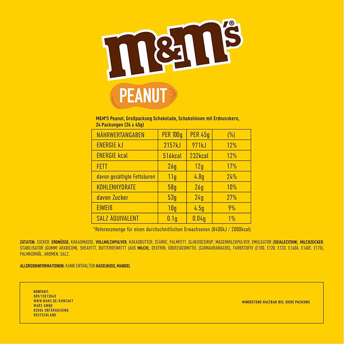 M&M's Peanut Chocolate Packets, 1 Box - 24 X 45G — additional view | Addtocart Dubai UAE