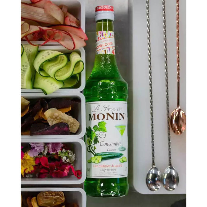 Monin Cucumber Syrup label close up UAE